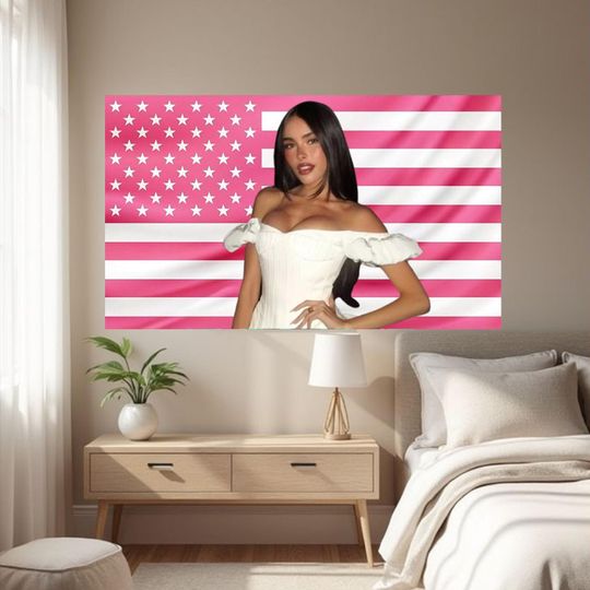 Pink American Flag Madison Beer Tapestry Wall Art for Bedroom Dorm Decor Music Fans