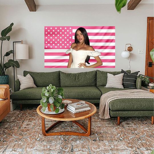 Pink American Flag Madison Beer Tapestry Wall Art for Bedroom Dorm Decor Music Fans
