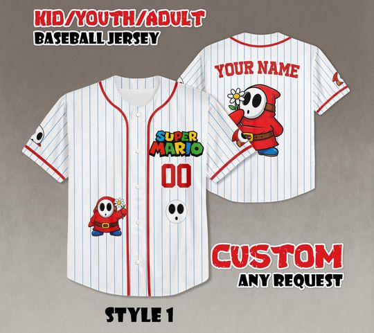 Custom Super Mario Shy Guy Baseball Jersey, Nintendo Fan Gift