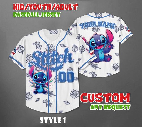 Personalized Stitch Neon Baseball Jersey, Disneyland Baseball Team, Magic Kingdom Tee