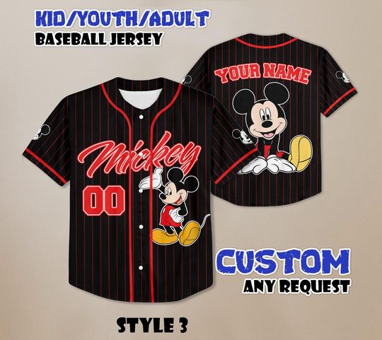 Custom Mickey Mouse Baseball Jersey, Disney Mickey and Friends Shirt