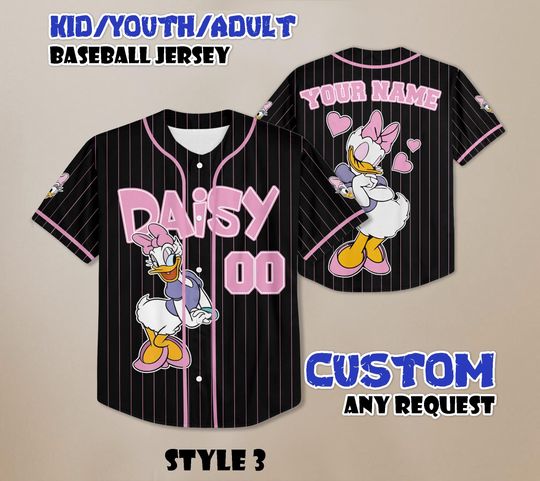 Custom Disney Daisy Duck Baseball Jersey, Disneyland Baseball Team Matching Outfit