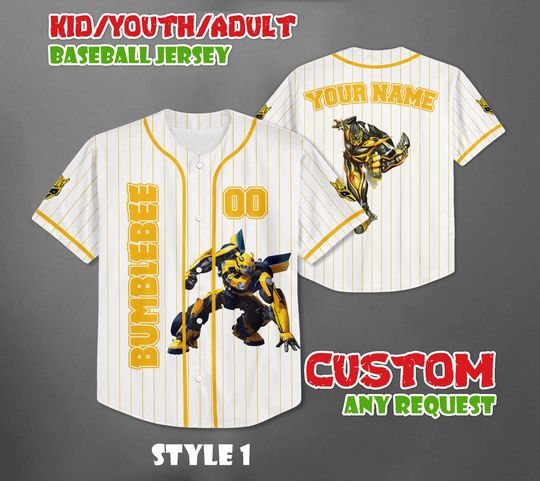 Custom Bumblebee Baseball Jersey, Transformers Baseball Shirt