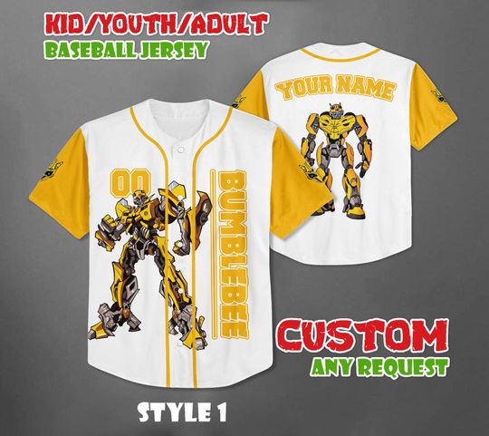 Custom Bumblebee Baseball Jersey, Transformers Baseball Shirt