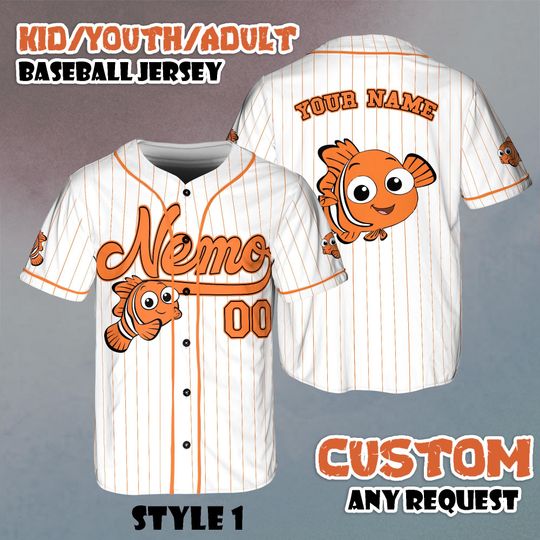 Custom Finding Nemo Baseball Jersey, Personalized Disney Finding Nemo Shirt, Disney Pixar Outfit, Gift for Fans