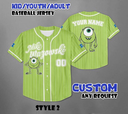 Custom Disney Monster Inc Mike Wazowski Baseball Jersey, Disney Matching Trip Outfit