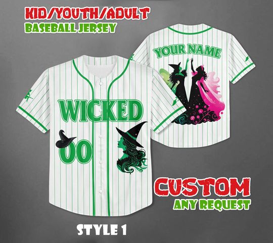 Custom Wicked Baseball Jersey, Elphaba and Glinda Jersey