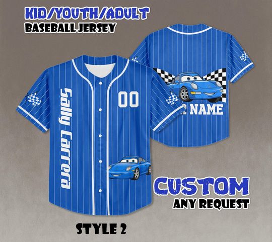 Personalized Sally Carrera Baseball Jersey, Custom Cars Cartoon Outfit