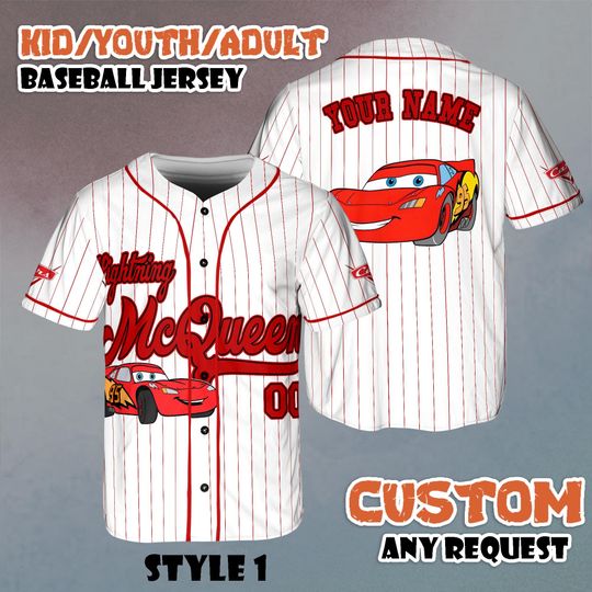 Custom Cars Lightning Mcqueen Baseball Jersey, Personalized Disney Cars Land, Disney Cars Baseball Team Outfit