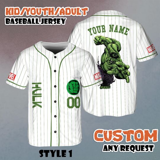 Custom Hulk Baseball Jersey, Avengers Team Outfit, Youth Adult Fan Wear