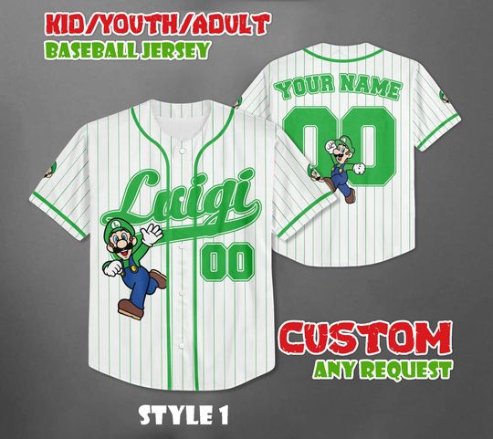 Custom Super Mario Luigi Baseball Jersey, Nintendo Fan Gift