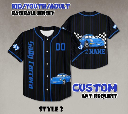 Personalized Sally Carrera Baseball Jersey, Custom Cars Cartoon Outfit