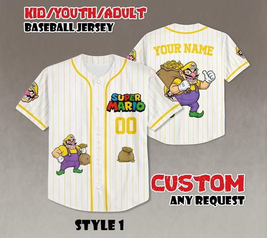 Custom Super Mario Wario Baseball Jersey, Nintendo Fan Outfit