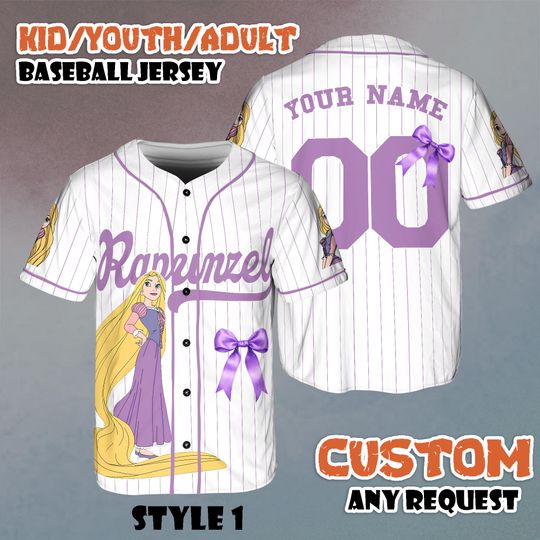 Custom Princess Rapunzel Tangled Baseball Jersey, Disney Princess Jersey Shirt, Magic Kingdom Baseball Shirt, Disney Matching Trip Outfit