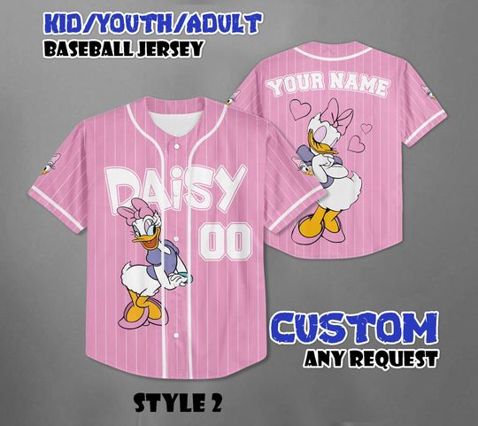 Custom Disney Daisy Duck Baseball Jersey, Disneyland Baseball Team Matching Outfit