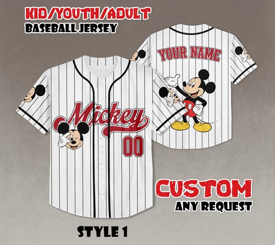 Custom Mickey Mouse Baseball Jersey, Disney Matching Outfit