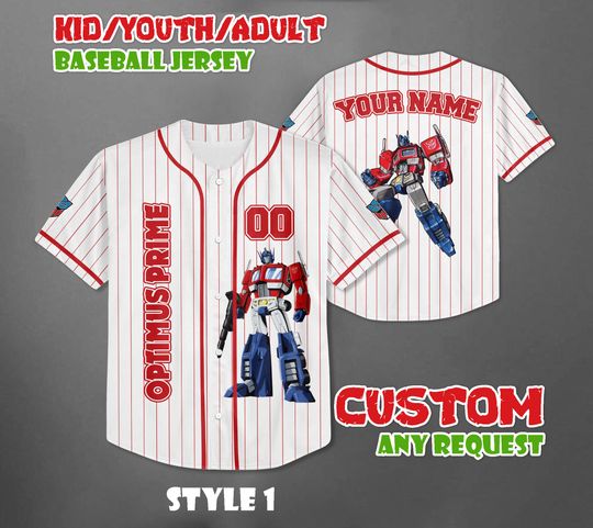 Custom Optimus Prime Baseball Jersey, Transformers Baseball Shirt