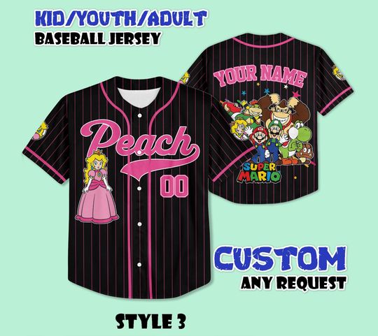 Custom Princess Peach Baseball Jersey, Super Mario Fan Shirt