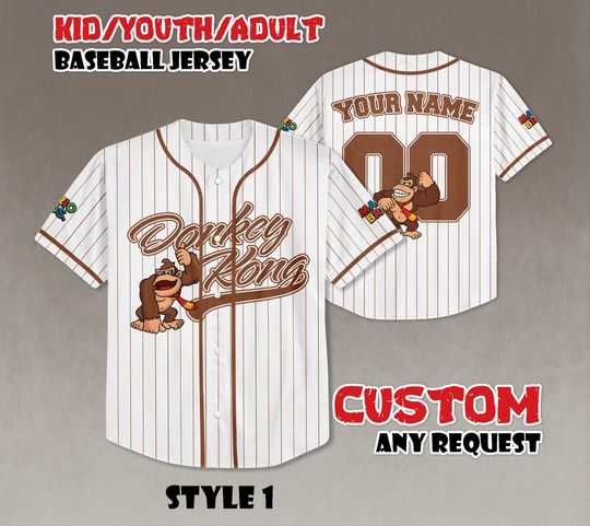 Custom Donkey Kong Baseball Jersey, Super Mario Bros Family Shirt