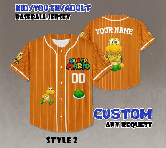 Custom Koopa Baseball Jersey, Super Mario Family Trip Shirt