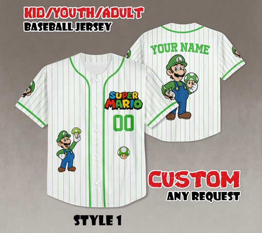 Custom Super Mario Luigi Baseball Jersey, Nintendo Fan Gift