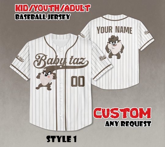 Custom Baby Taz Baseball Jersey, Looney Tunes Disneyland Outfit