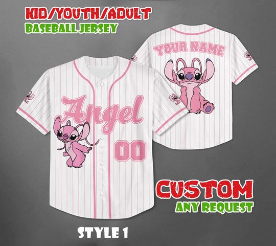 Personalized Disney Stitch Angel Baseball Jersey, Disneyland Baseball Team, Magic Kingdom Tee