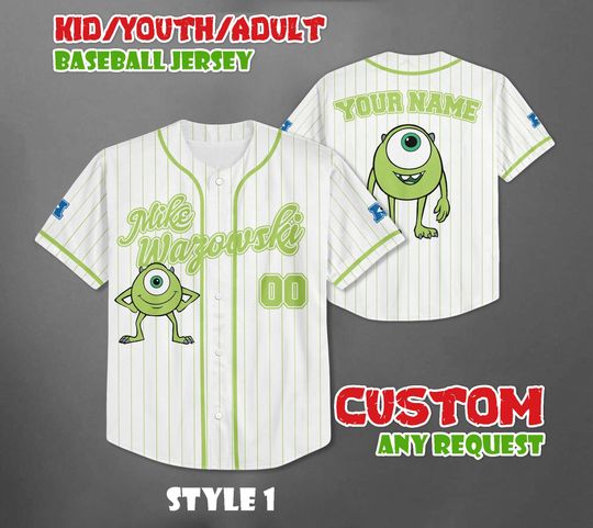Custom Disney Monster Inc Mike Wazowski Baseball Jersey, Disney Matching Trip Outfit