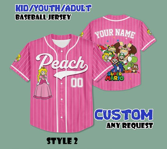 Custom Princess Peach Baseball Jersey, Super Mario Fan Shirt