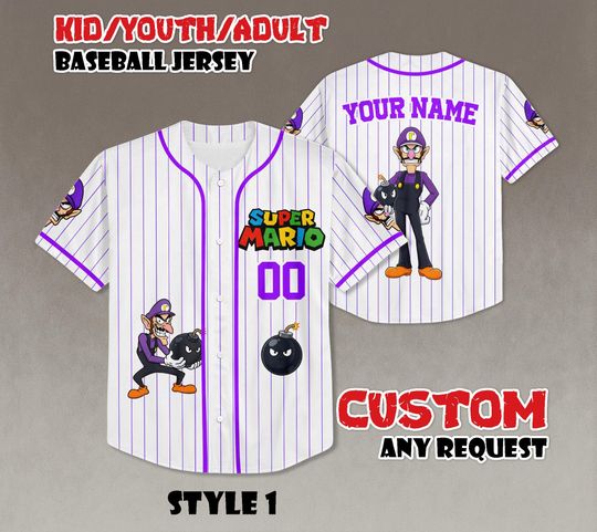 Custom Waluigi Baseball Jersey, Super Mario Fan Outfit