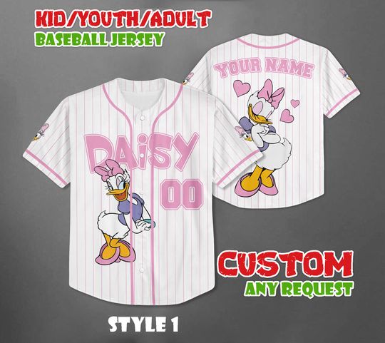 Custom Disney Daisy Duck Baseball Jersey, Disneyland Baseball Team Matching Outfit