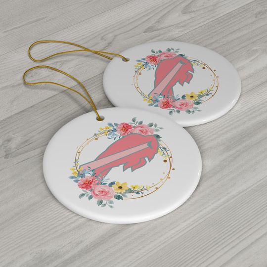 Floral Buffalo Bills Ceramic Ornament: Holiday Tree Decoration