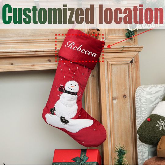 Custom Classic Embroidered Christmas Stocking,Personalized Red Velvet Christmas Stocking