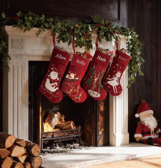 Custom Classic Embroidered Christmas Stocking,Personalized Red Velvet Christmas Stocking
