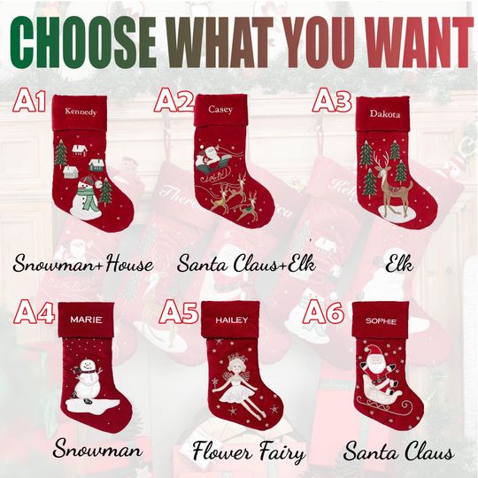 Custom Classic Embroidered Christmas Stocking,Personalized Red Velvet Christmas Stocking
