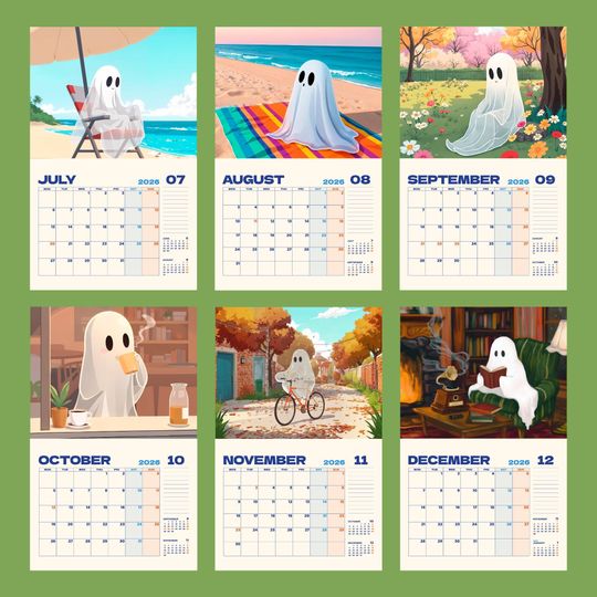 Ghost Doing Things Calendar, Monthly Wall Calendar, 2026 Spooky Calendar, Cute Ghost Monthly Calendar, Ghosts Doing Things