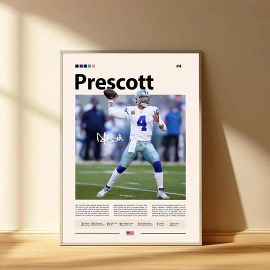 Dak Prescott Poster, Dallas Cowboys Football Poster, Sports Bedroom Posters