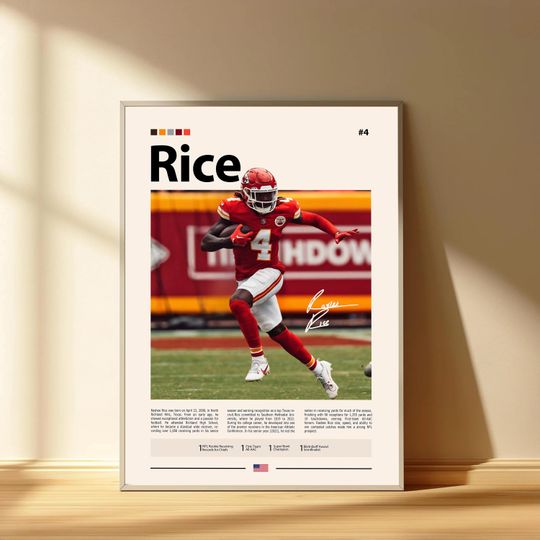 Rashee Rice Poster, Kansas City Chiefs Football Poster, Sports Bedroom Posters