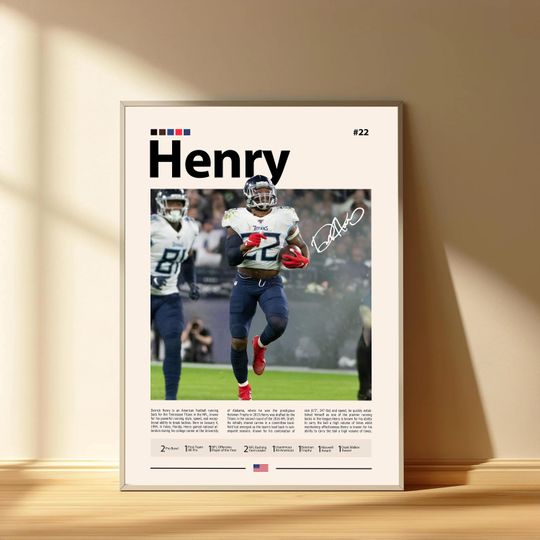 Derrick Henry Poster, Tennessee Titans Football Poster, Sports Bedroom Posters