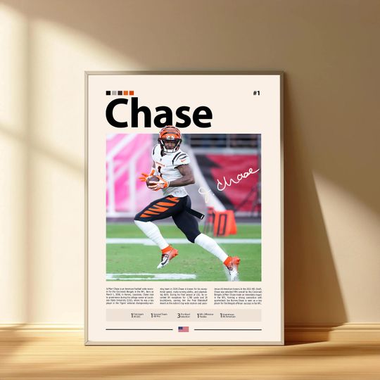 JaMarr Chase Poster, Cincinnati Bengals Football Poster, Sports Bedroom Posters