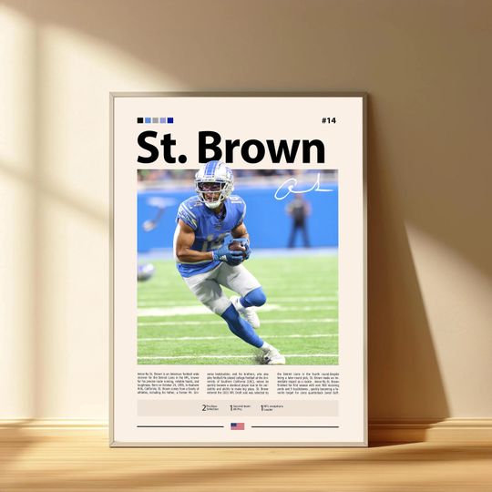 Amon-Ra St. Brown Poster, Detroit Lions Football Poster, Sports Bedroom Posters