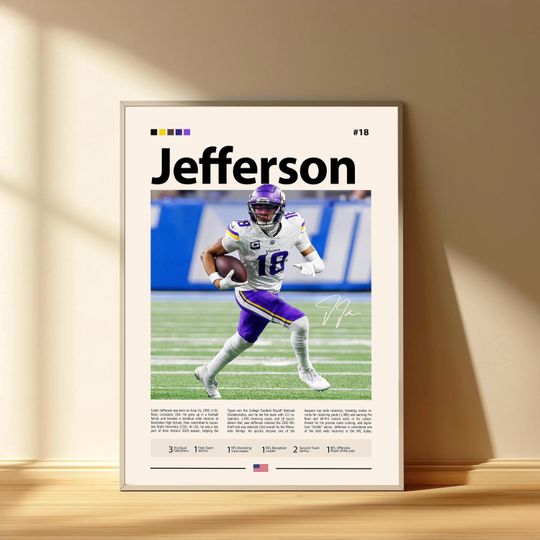Justin Jefferson Poster, Minnesota Vikings Football Poster, Sports Bedroom Posters