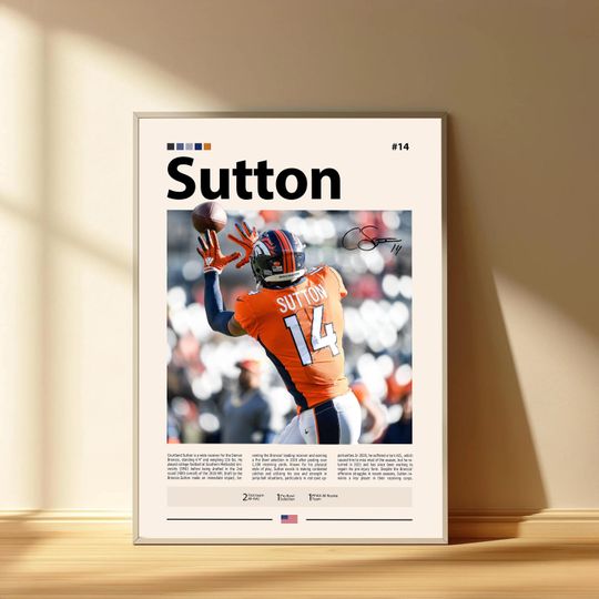 Courtland Sutton Poster, Denver Broncos Football Poster, Sports Bedroom Posters
