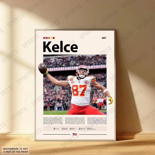 Travis Kelce Poster, Kansas City Chief Football Poster, Sports Bedroom Posters