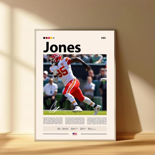 Chris Jones Poster, Kansas City Chiefs Football Poster, Sports Bedroom Posters