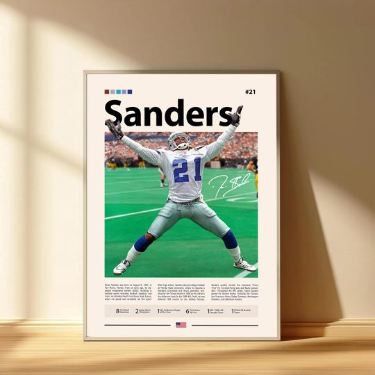 Deion Sanders Poster, Dallas Cowboys Football Poster, Sports Bedroom Posters