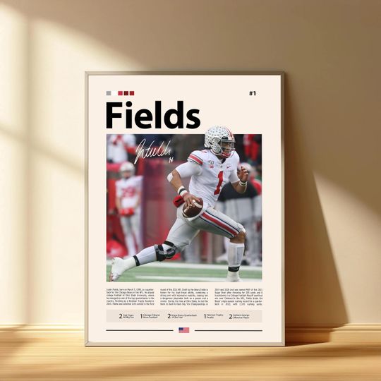 Justin Fields Poster, Chicago Bears Football Poster, Sports Bedroom Posters