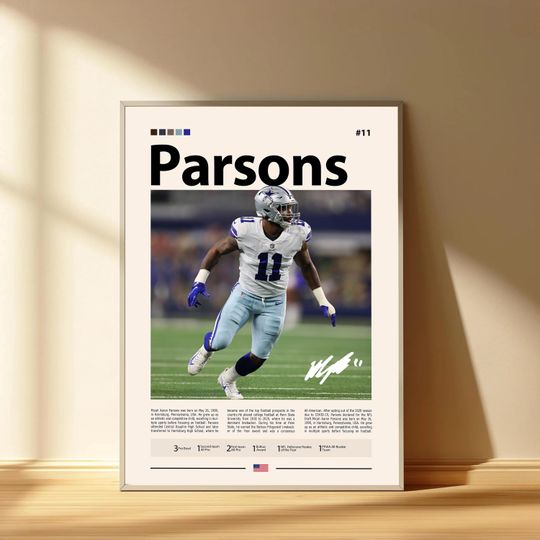 Micah Parsons Poster, Dallas Cowboys Football Poster, Sports Bedroom Posters