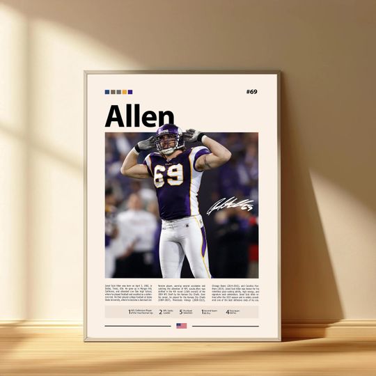 Jared Allen Poster, Minnesota Vikings Football Poster, Sports Bedroom Posters