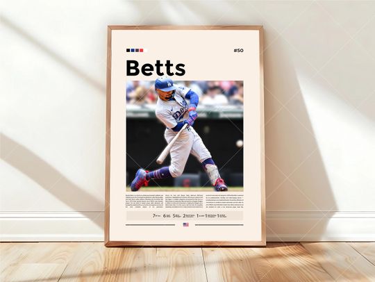 Mookie Betts Poster, Los Angeles Dodgers Baseball Poster, Sports Bedroom Poster Decor